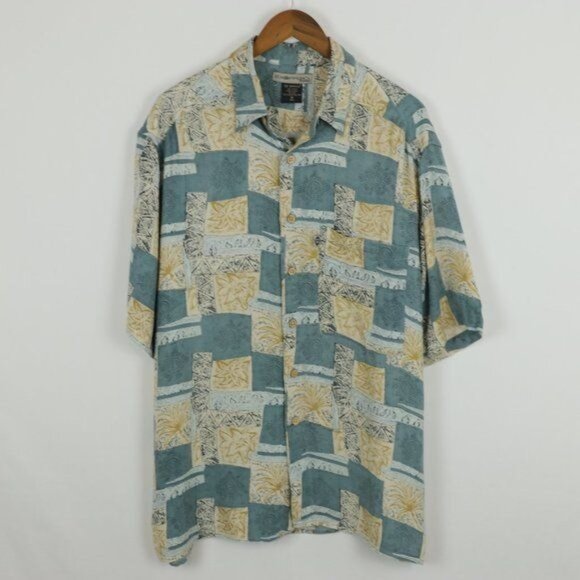 Exofficio Travel Men's Medium Blue Cream Rayon Short Sleeve Button Up  Shirt - Picture 1 of 9